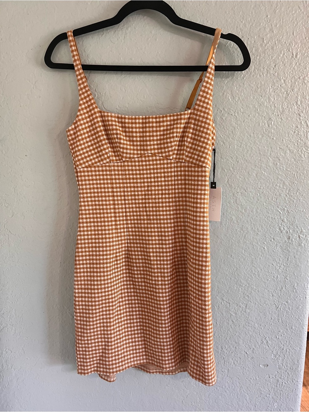 Astr Beige Gingham Knit Slip Dress - Picture 3 of 5